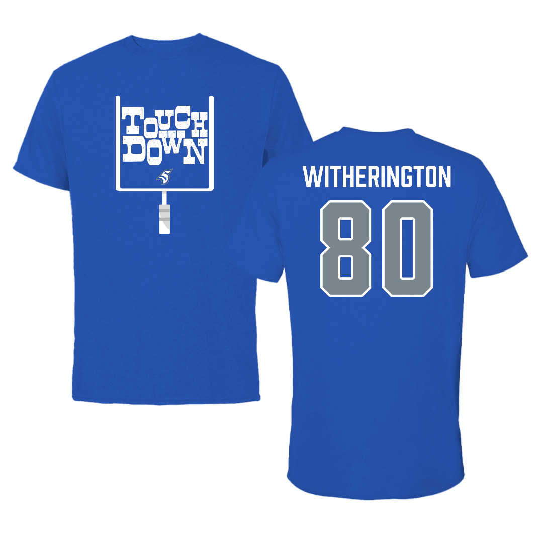 Thomas More University Football Blue Touchdown Performance Tee - #80 Andrew Witherington