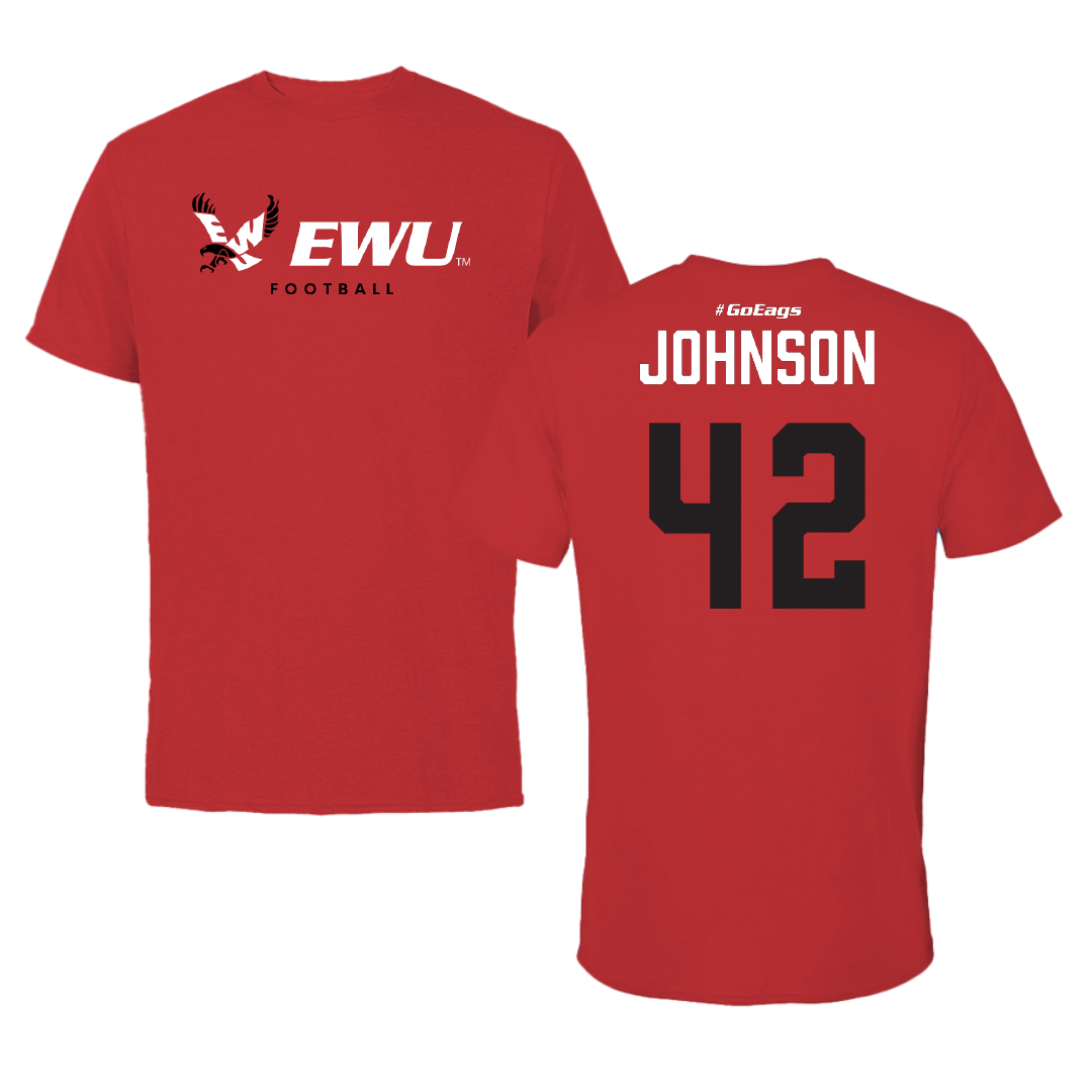Eastern Washington University Football Red Block Performance Tee - #42 Ryan Johnson