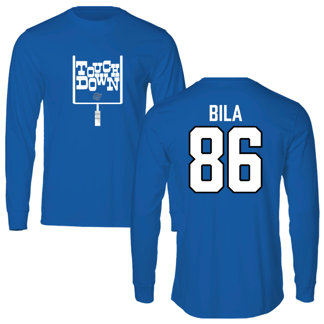 Grand Valley State University Football Blue Touchdown Performance Long Sleeve - #86 Colton Bila