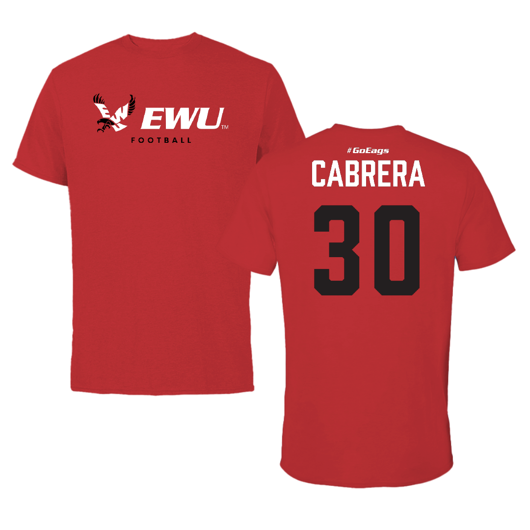 Eastern Washington University Football Red Block Performance Tee - #30 David Cabrera
