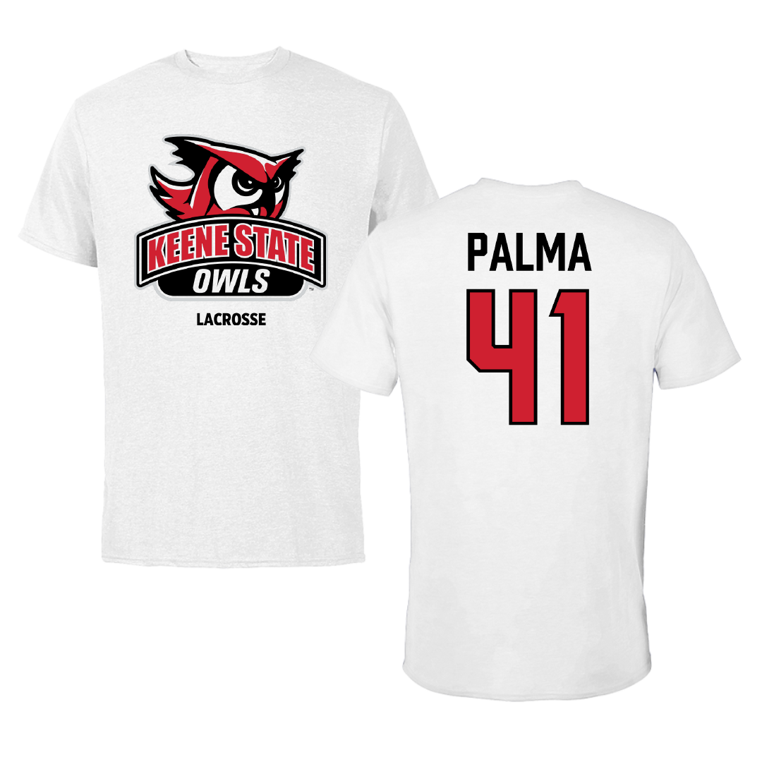 Keene State College Lacrosse (M) White Performance Tee - #41 Ethan Palma