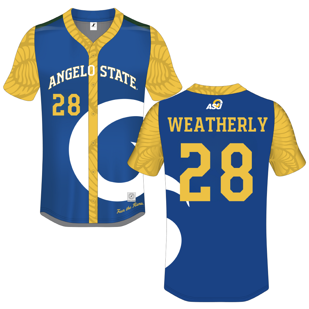 Angelo State University Blue Campus Connect Button-Down Jersey - #28 Jaxon Weatherly