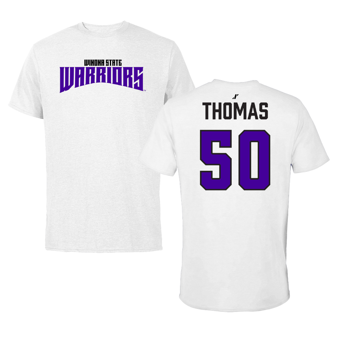 Winona State University Football White Classic Tee - #50 Taiden Thomas