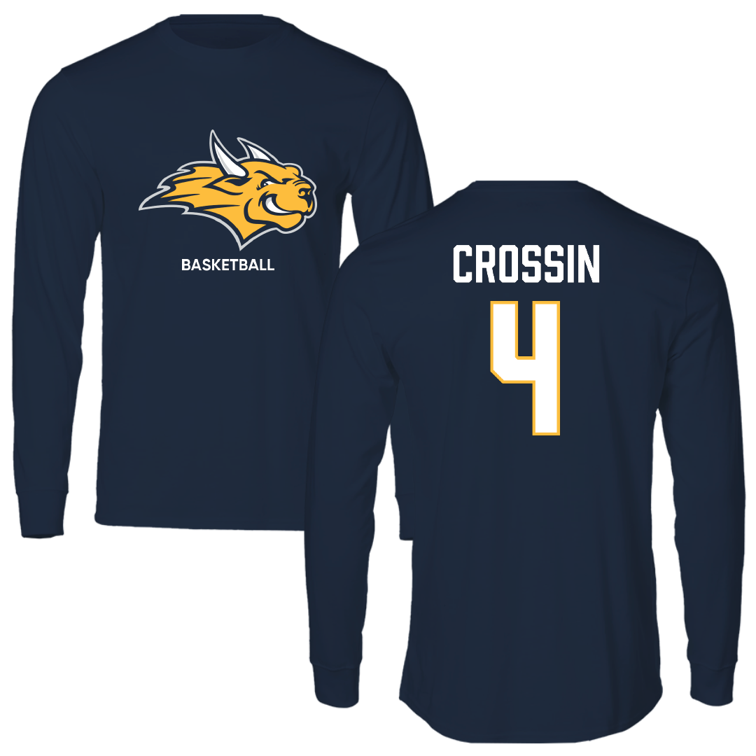 Webster University Basketball (M) Navy Mascot Long Sleeve - #4 Aiden Crossin