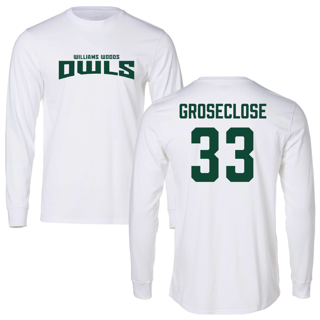 William Woods University Baseball White Classic Performance Long Sleeve - #33 Brayden Groseclose