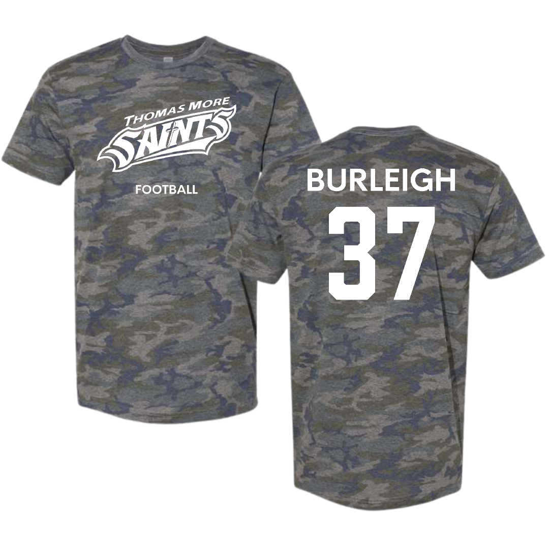 Thomas More University Football Vintage Camo Tee - #37 Davis Burleigh