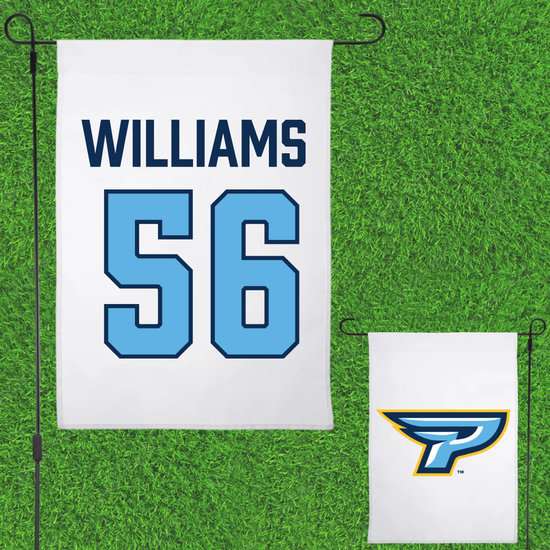 Point University Football White Garden Flag - #56 Samuell Williams