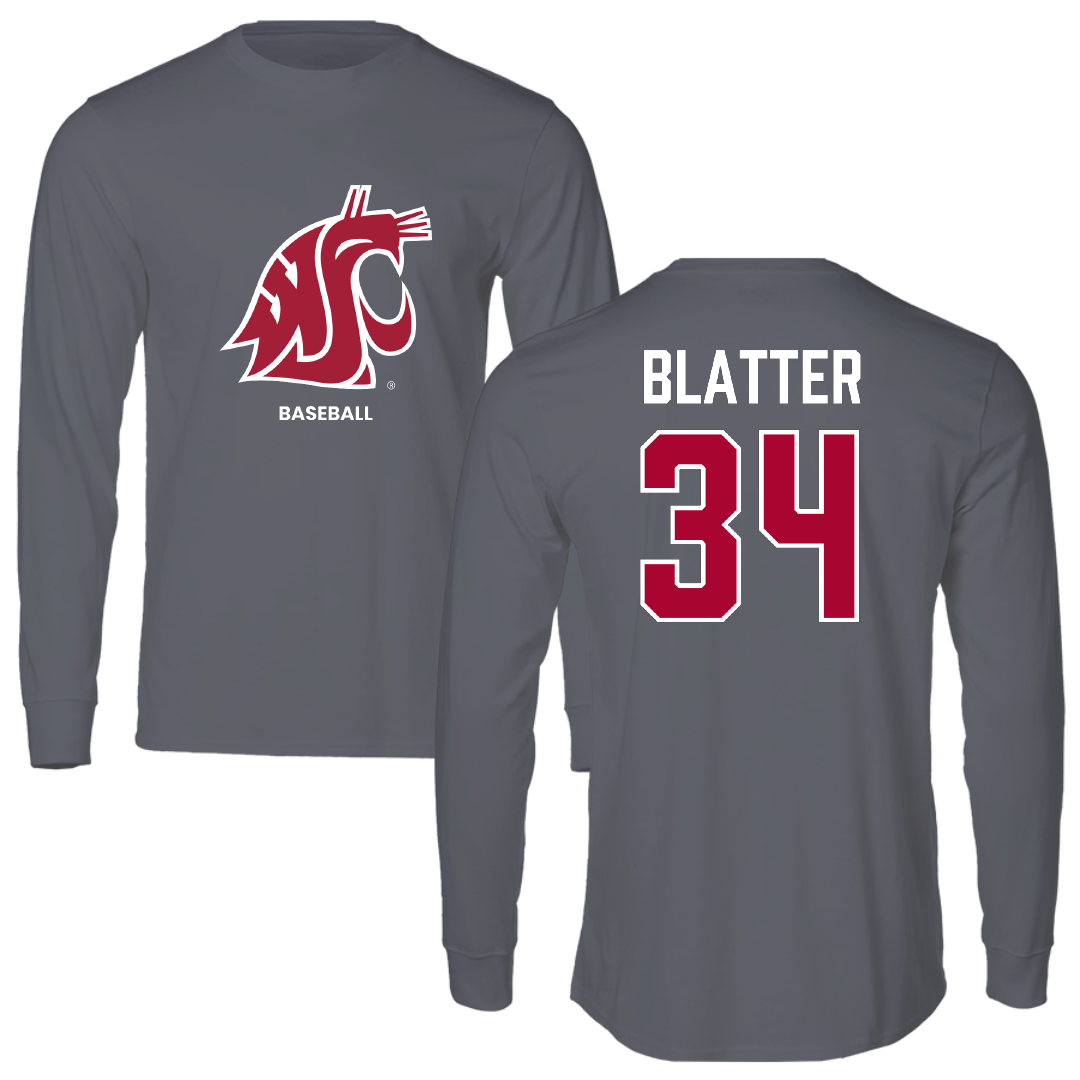 Washington State University Baseball Dark Gray Long Sleeve - #34 Brock Blatter