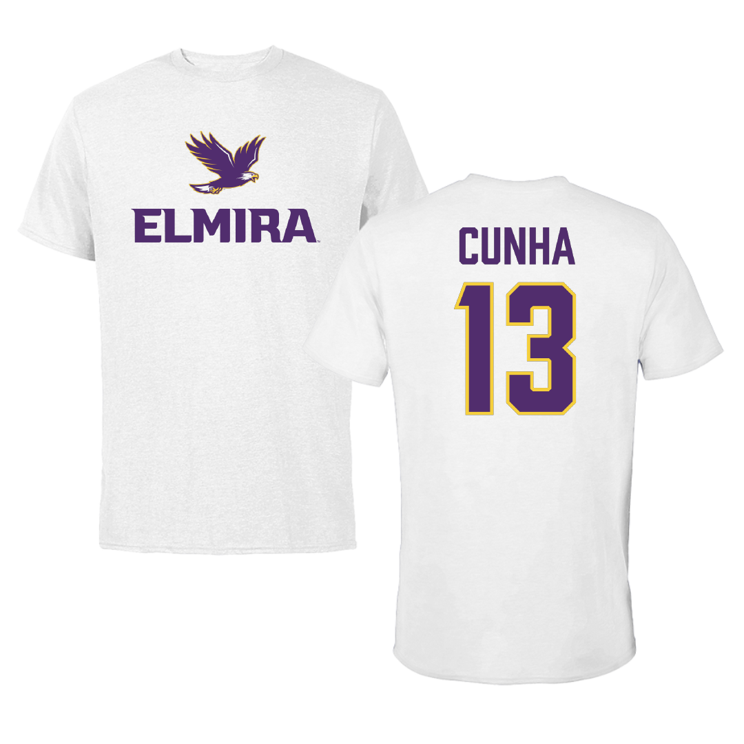 Elmira College Basketball (M) White Performance Tee - #13 Sam Cunha