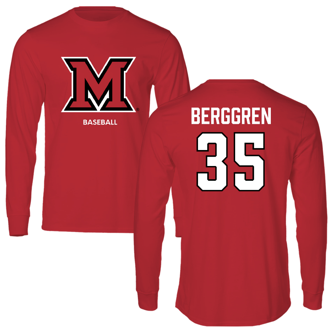 Miami University (Ohio) Baseball Red Long Sleeve - #35 Austin Berggren