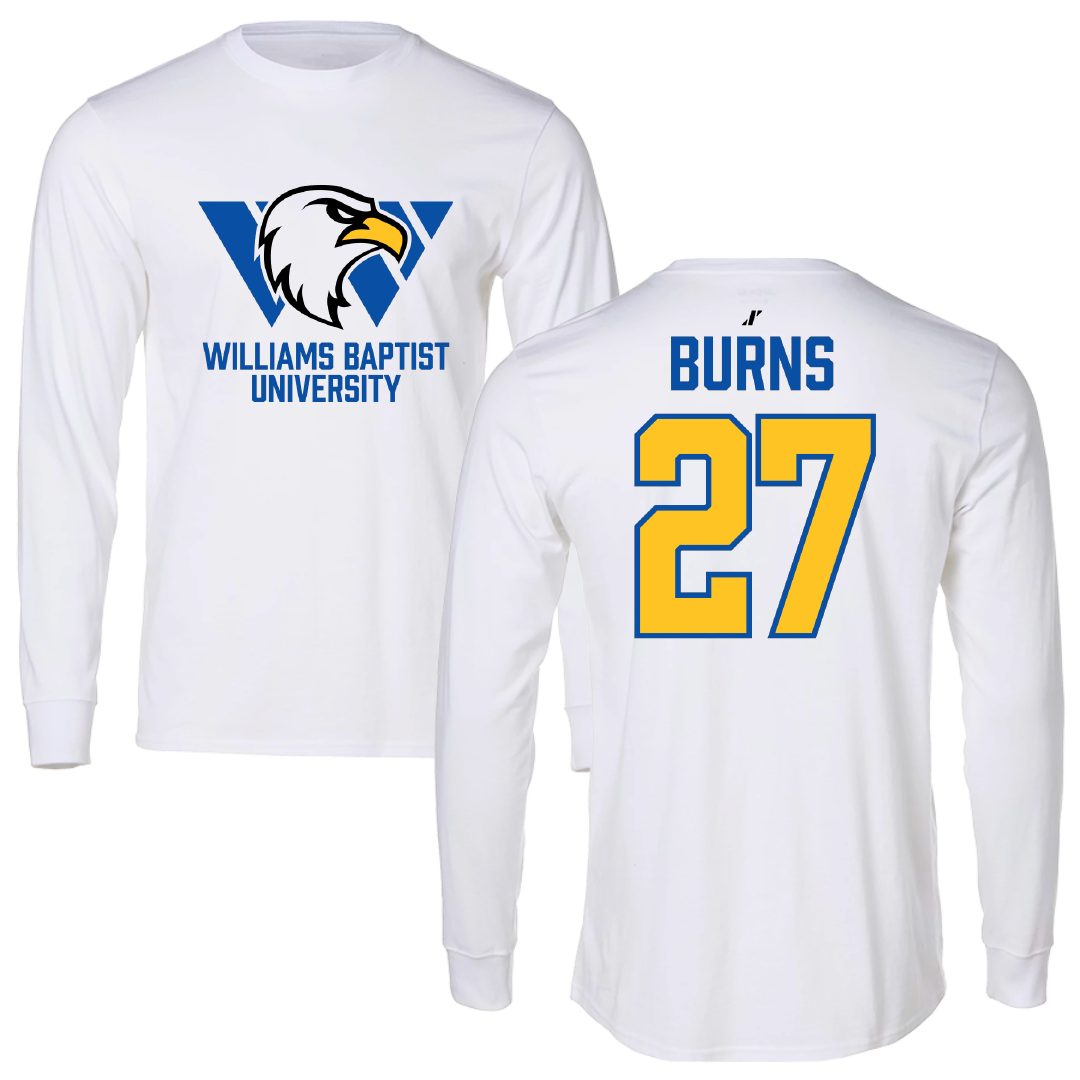 Williams Baptist University Baseball White Performance Long Sleeve - #27 Noah Burns