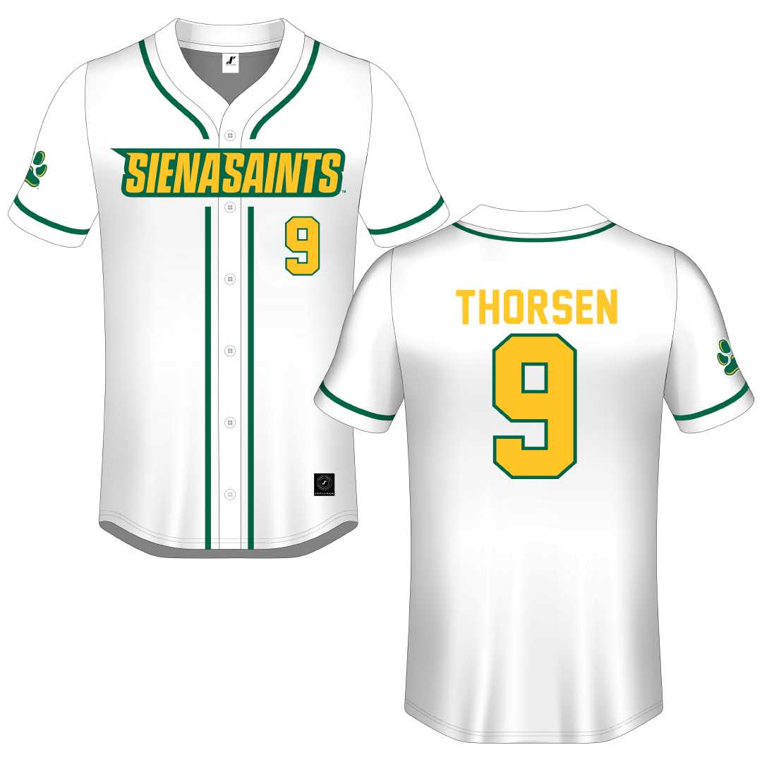 Siena University White Button-Down Jersey - #9 Matt Thorsen