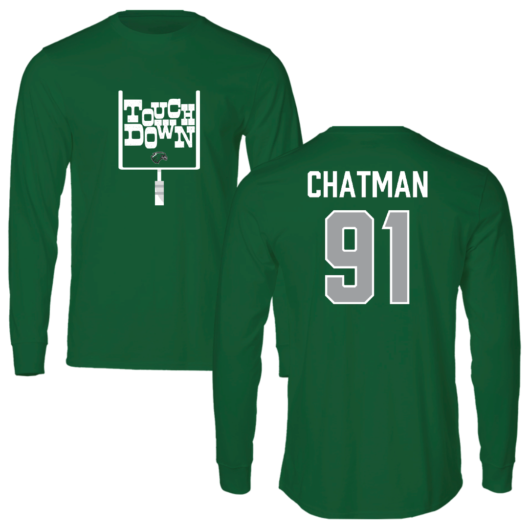 Northeastern State University Football Green Touchdown Performance Long Sleeve - #91 Marquez Chatman