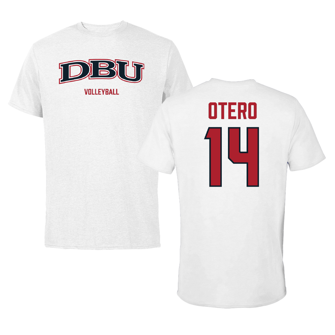 Dallas Baptist University Volleyball (W) White Performance Tee - #14 Lindsey Otero