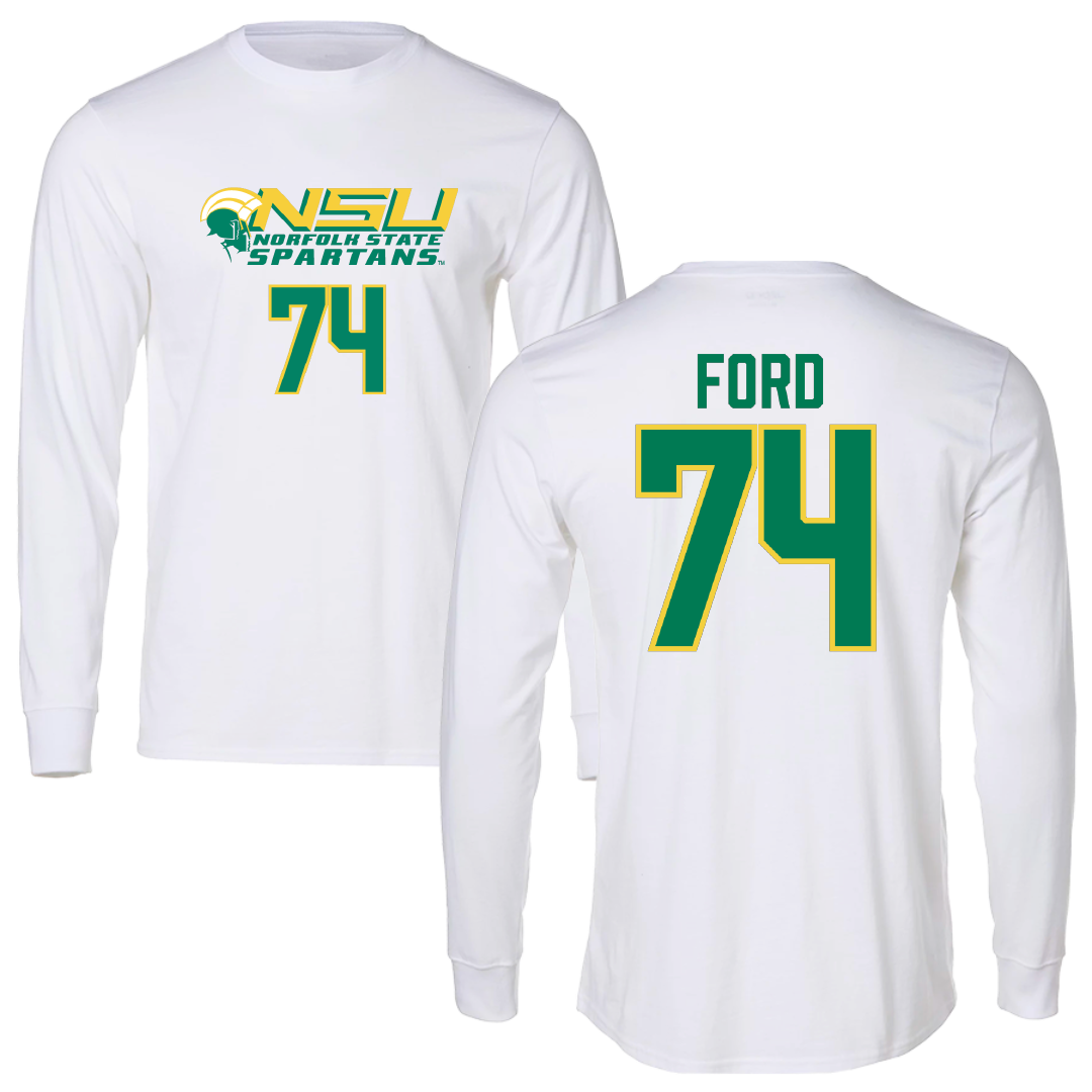 Norfolk State University Football White Performance Long Sleeve - #74 Gamble Ford