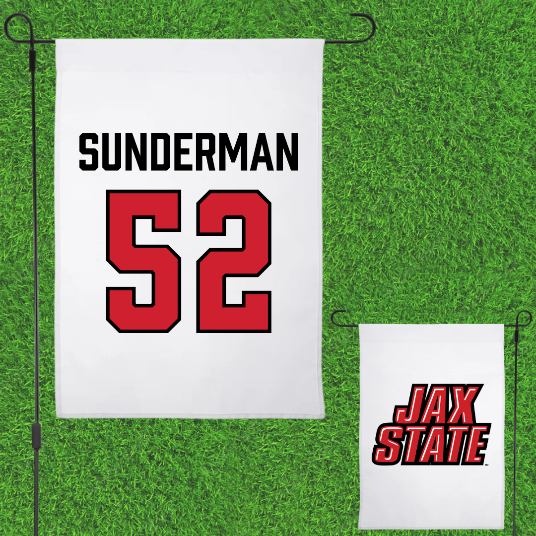 Jacksonville State University Football White Garden Flag - #52 Maddox Sunderman