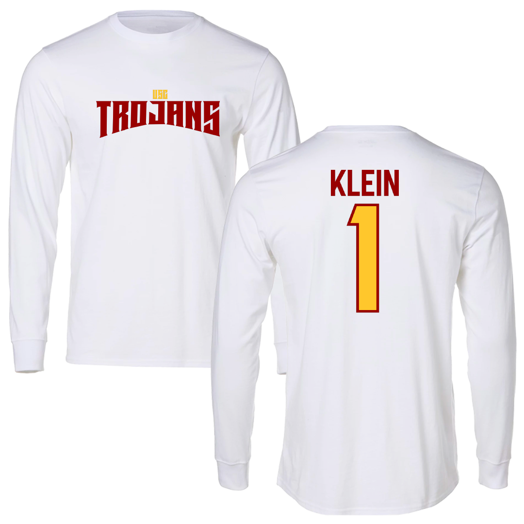 University of Southern California Volleyball White Classic Performance Long Sleeve - #1 Dillon Klein