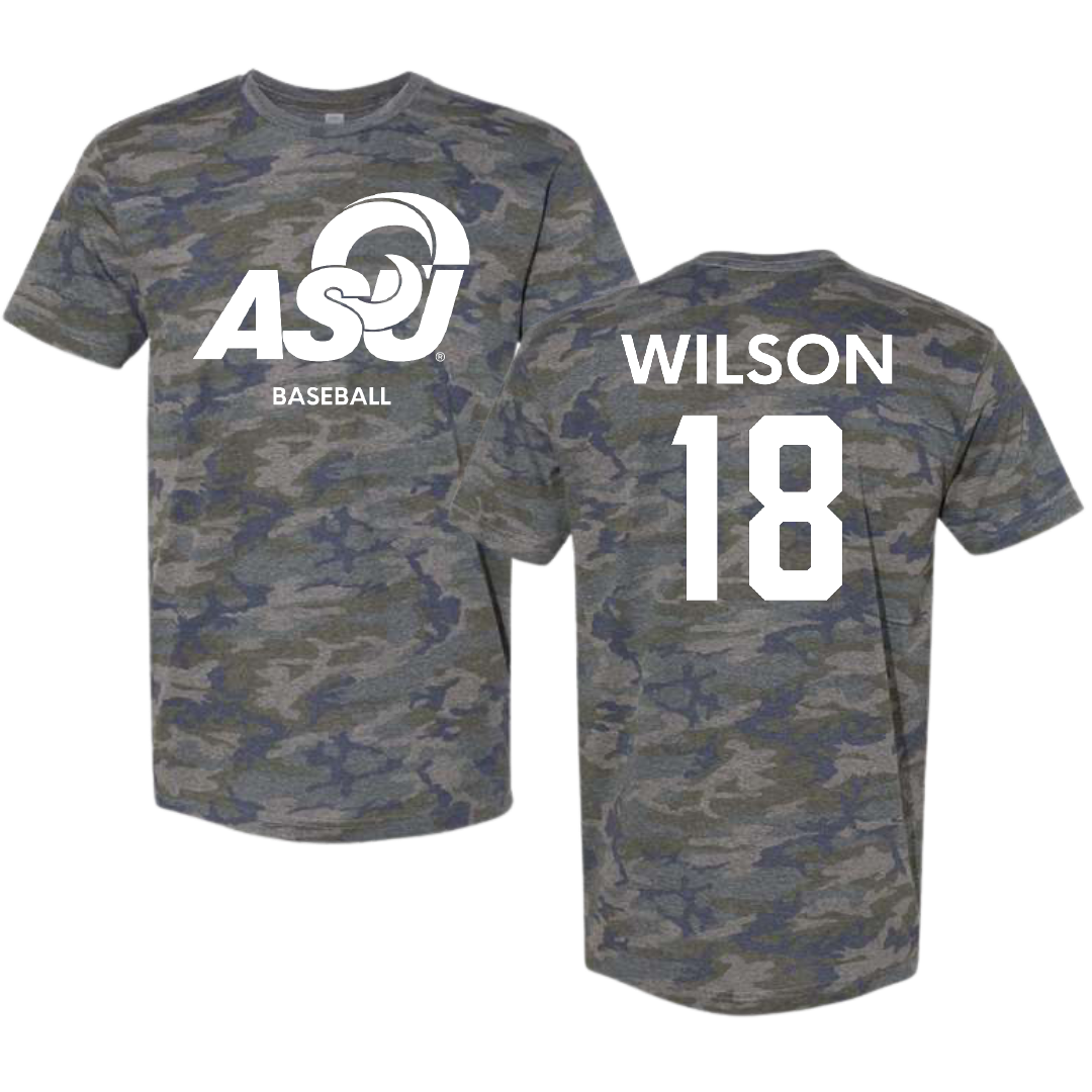 Angelo State University Baseball Vintage Camo Tee - #18 Braden Wilson