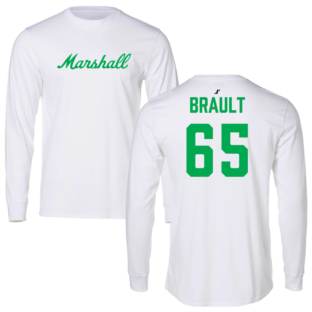 Marshall University Football White Performance Long Sleeve - #65 Parker Brault