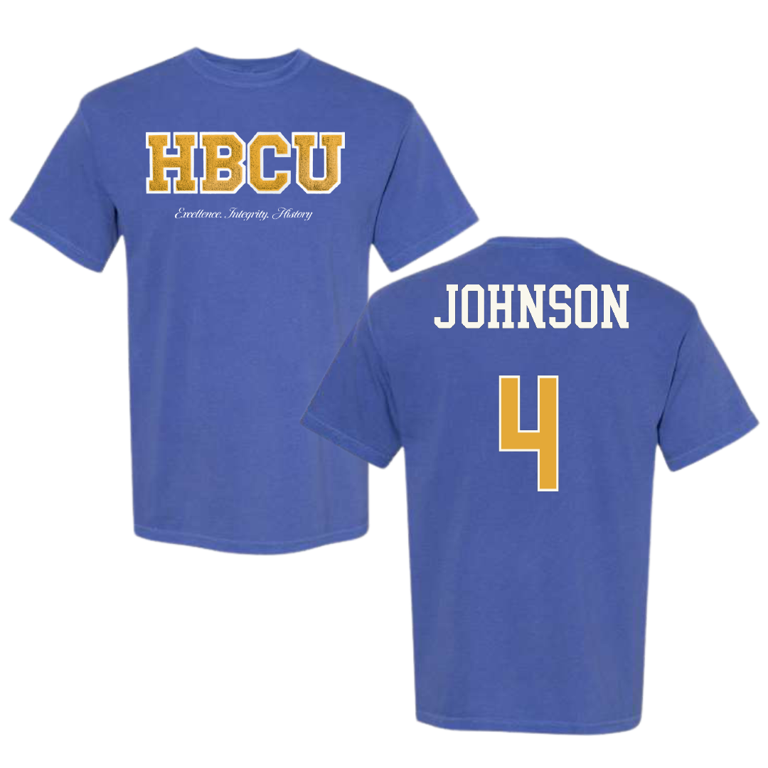 Albany State University Basketball (M) Blue HBCU Varsity Comfort Colors Tee - #4 Kj Johnson
