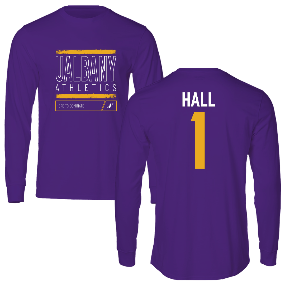 University at Albany Football Purple Dominate Long Sleeve - #1 Aamir Hall