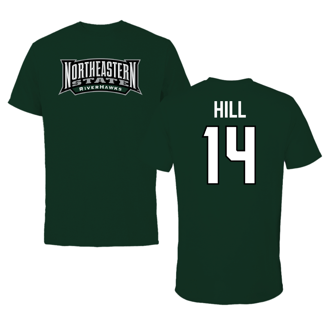 Northeastern State University Baseball Forest Green Block Tee - #14 Jackson Hill