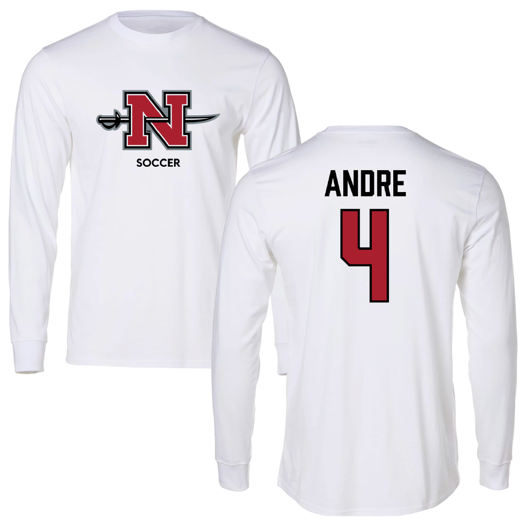 Nicholls State University Soccer (W) White Performance Long Sleeve - #4 Lauren Andre