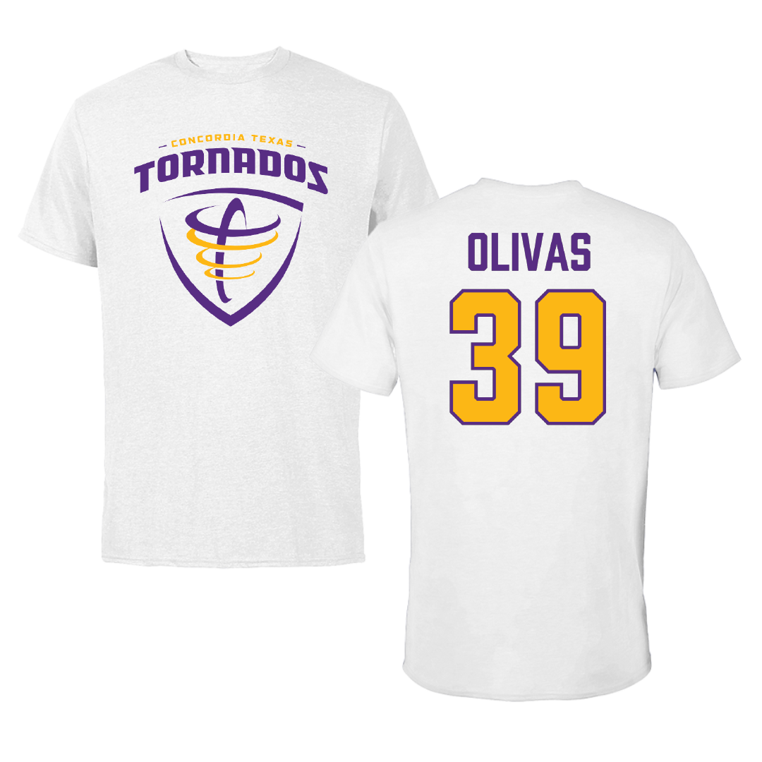 Concordia University (Texas) Baseball White Performance Tee - #39 Diego Olivas
