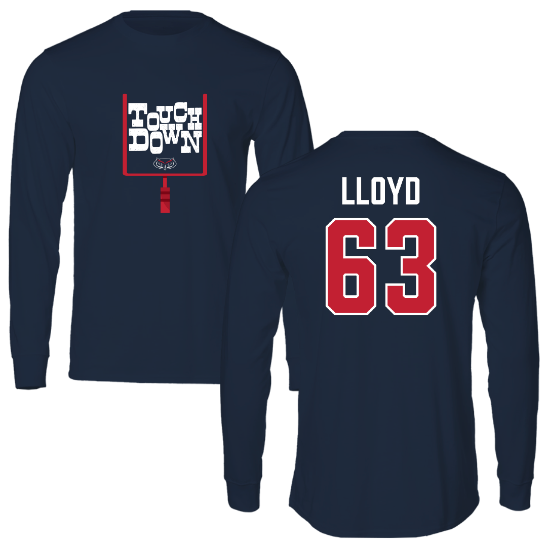 Florida Atlantic University Football Navy Touchdown Long Sleeve - #63 Dylan Lloyd
