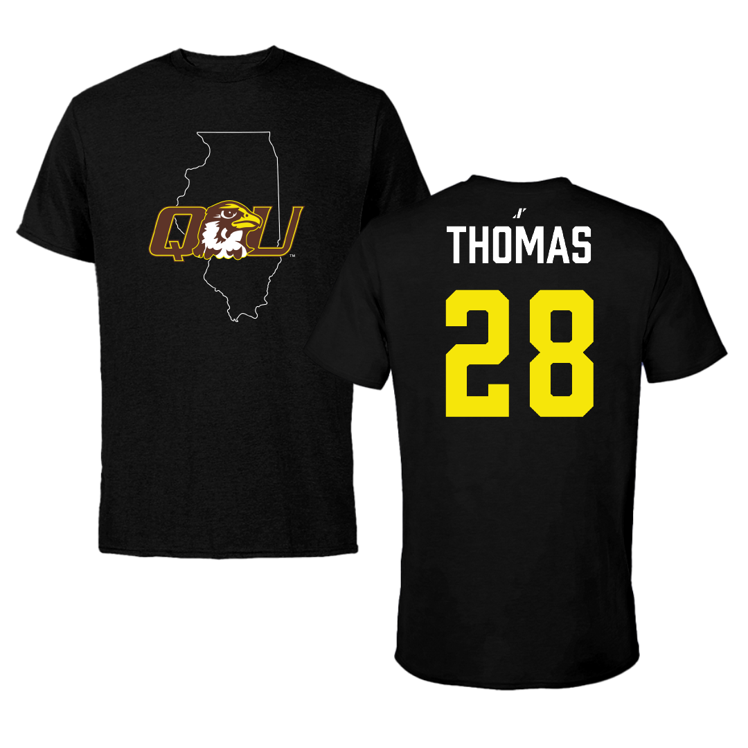 Quincy University Football Black State Performance Tee - #28 Bryson Thomas