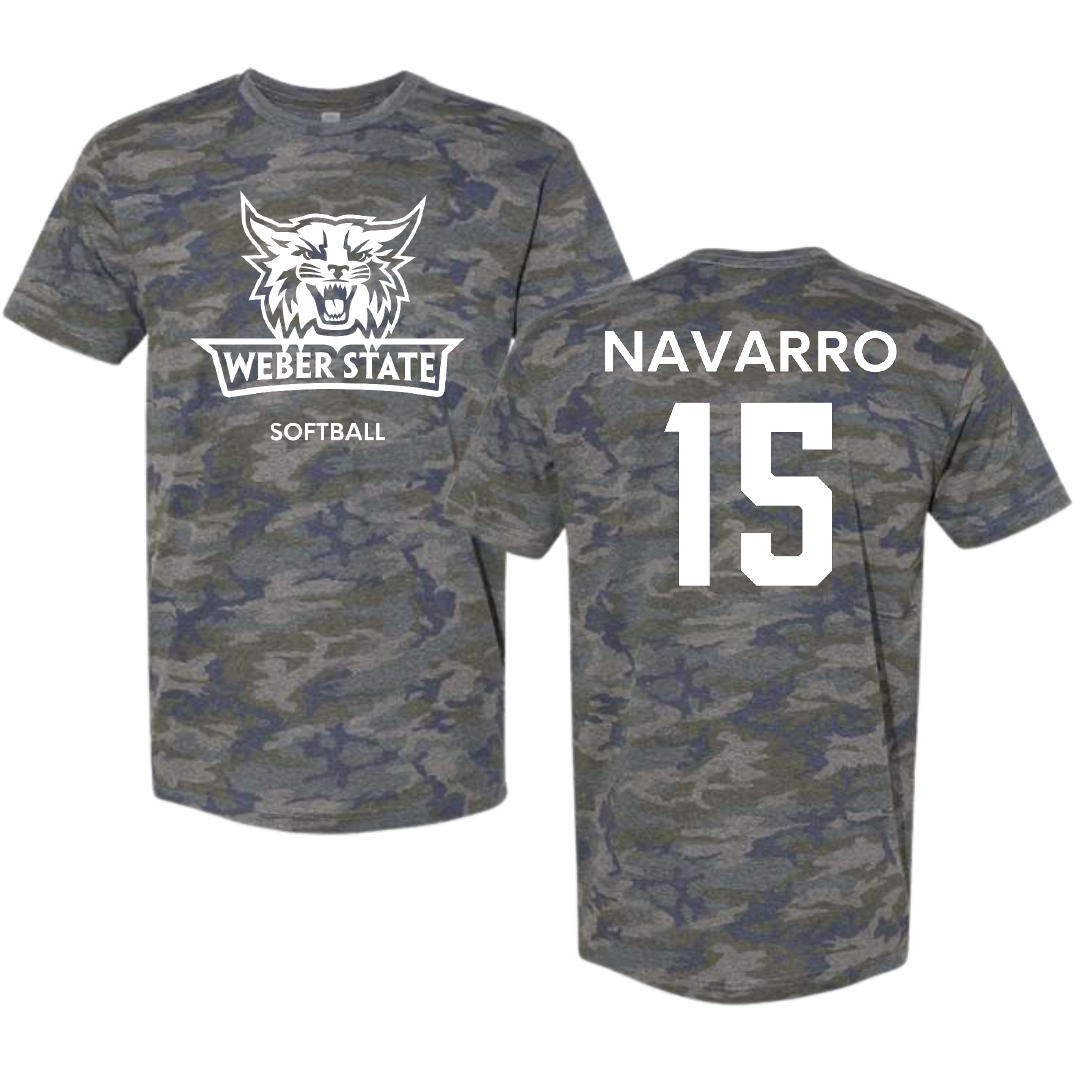 Weber State University Softball Vintage Camo Tee - #15 Raina Navarro