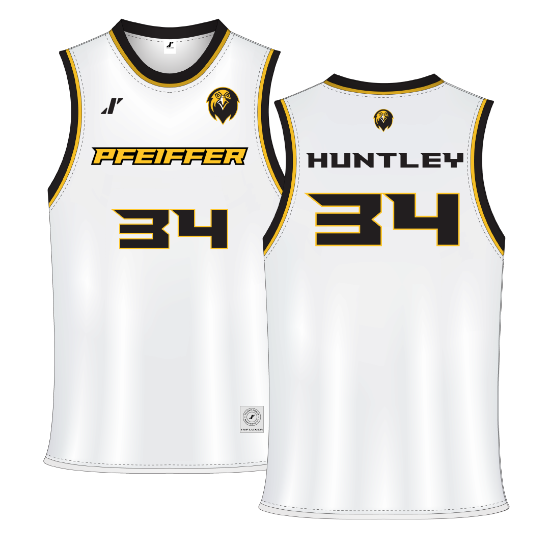 Pfeiffer University White Basketball Jersey - #34 Kingsley Huntley