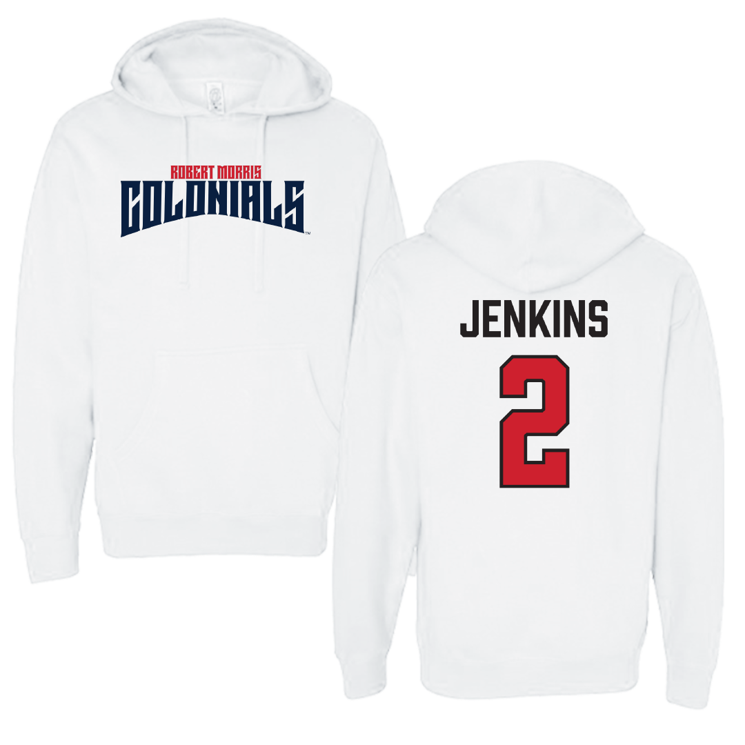Robert Morris University Football White Classic Hoodie - #2 Jayson Jenkins