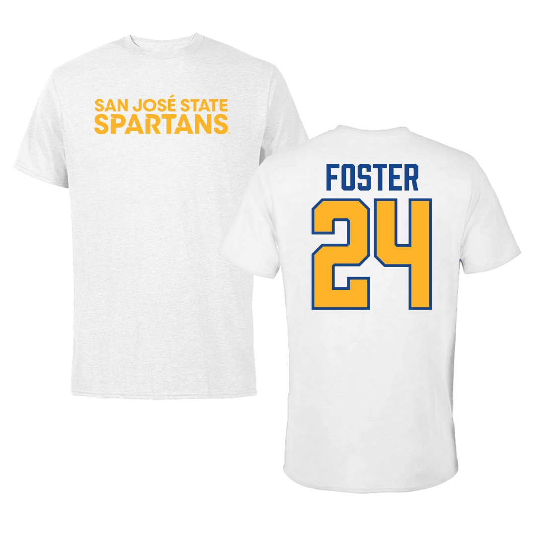 San Jose State University Volleyball White Performance Tee - #24 Naima Foster
