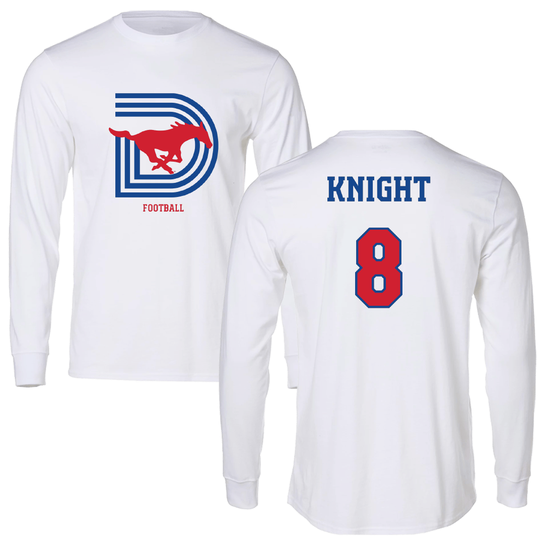 Southern Methodist University Football White Performance Long Sleeve - #8 Yamir Knight