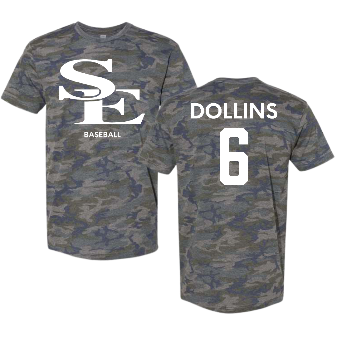Southeastern Oklahoma State University Baseball Vintage Camo Tee - #6 Gage Dollins
