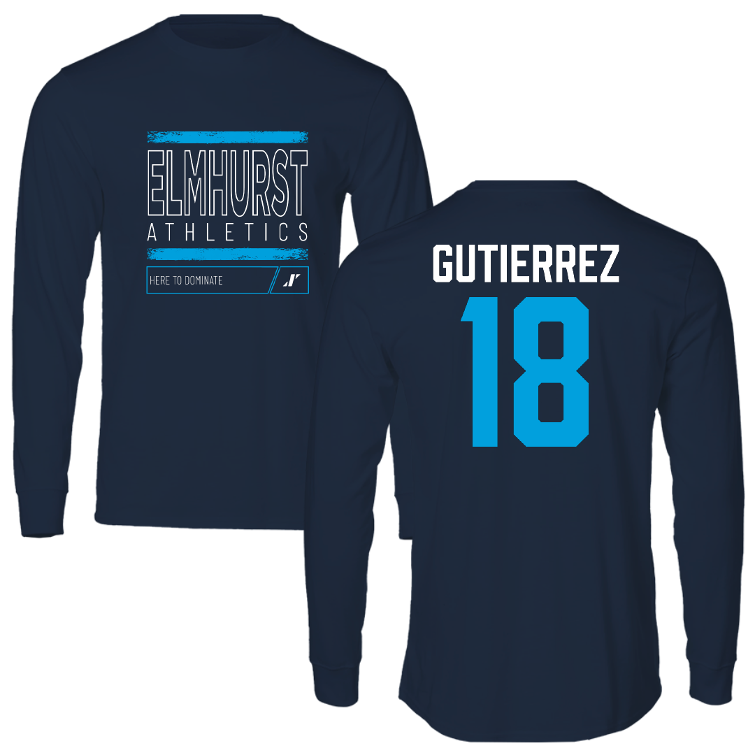 Elmhurst University Soccer Navy Dominate Performance Long Sleeve - #18 Dario Gutierrez