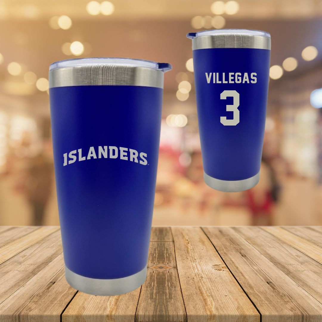 Texas A&M University-Corpus Christi Basketball Blue Stainless Steel Tumbler - #3 Christian Villegas