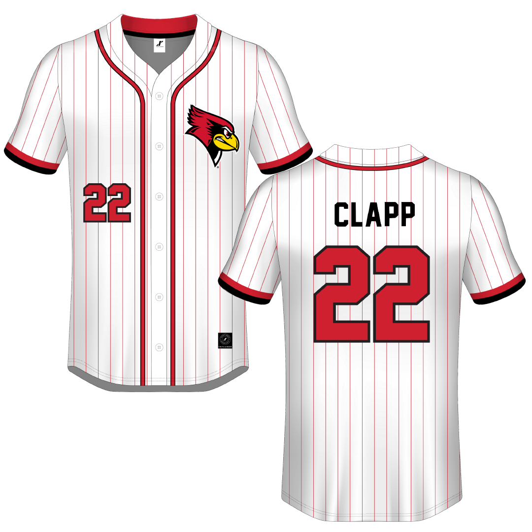 Illinois State University White Pinstripe Button-Down Jersey - #22 Reece Clapp