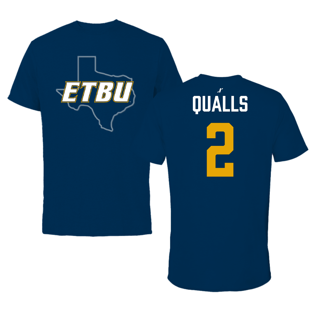 East Texas Baptist University Football Navy State Tee - #2 Justin Qualls
