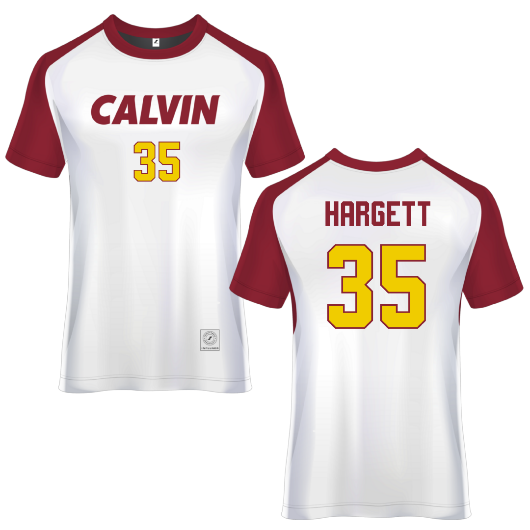 Calvin University White Soccer Jersey - #35 John Hargett
