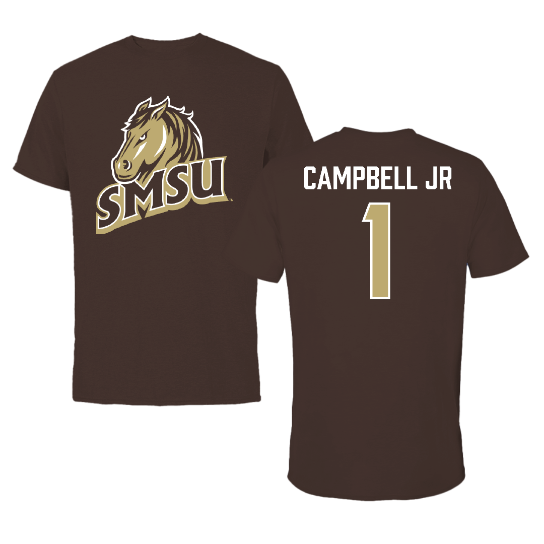 Southwest Minnesota State University Football Brown Mustangs Tee - #1 Sam Campbell Jr