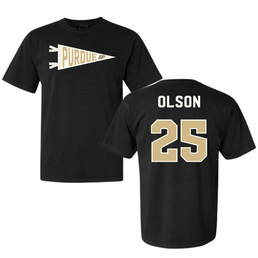 Purdue University Baseball Black Pennant Comfort Colors Tee - #25 Brayden Olson