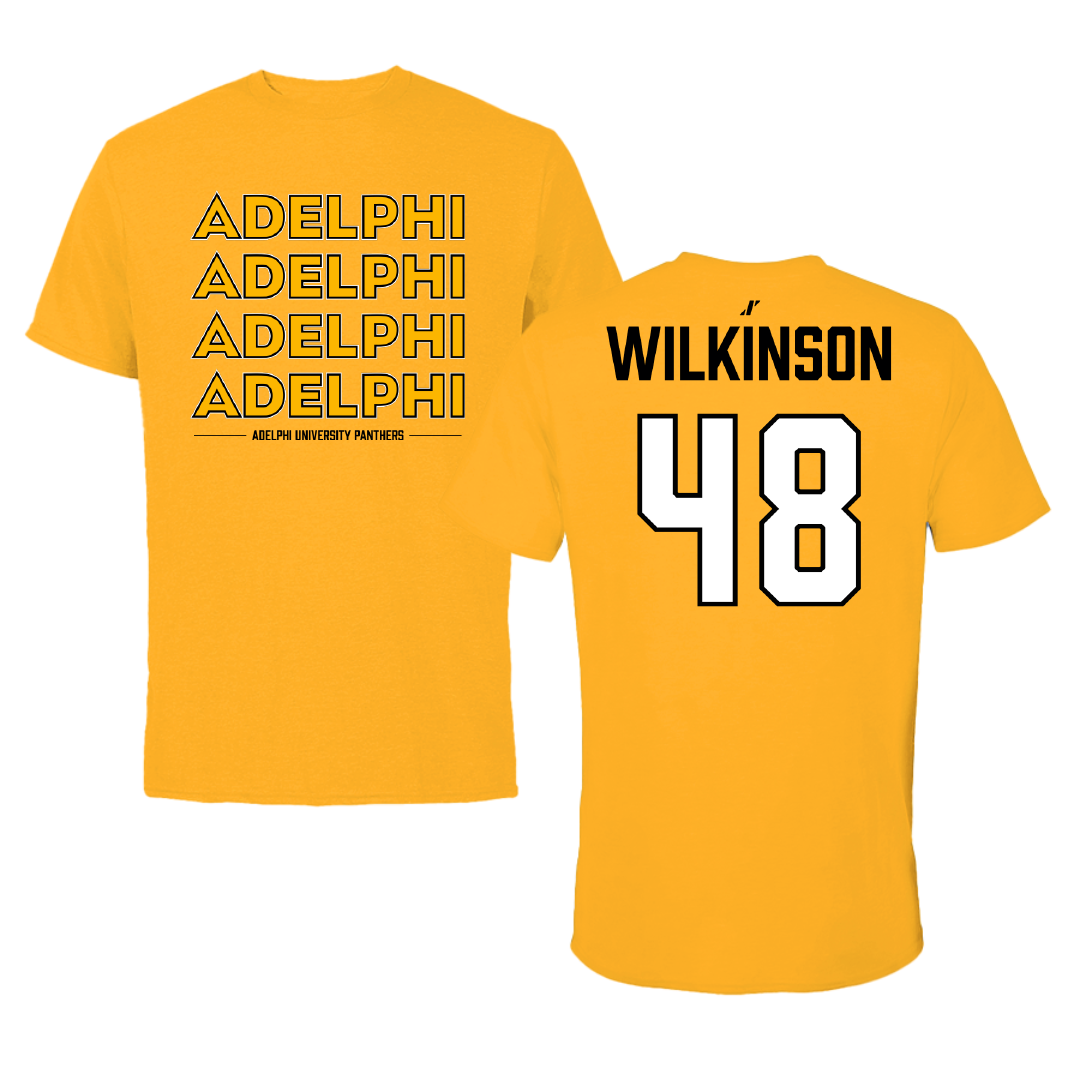 Adelphi University Baseball Gold General Performance Tee - #48 Justin Wilkinson