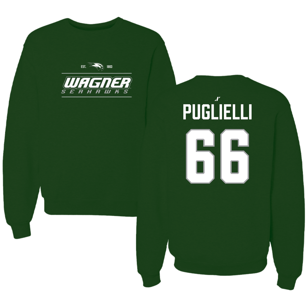 Wagner College Football Forest Green General Crewneck - #66 Chris Puglielli