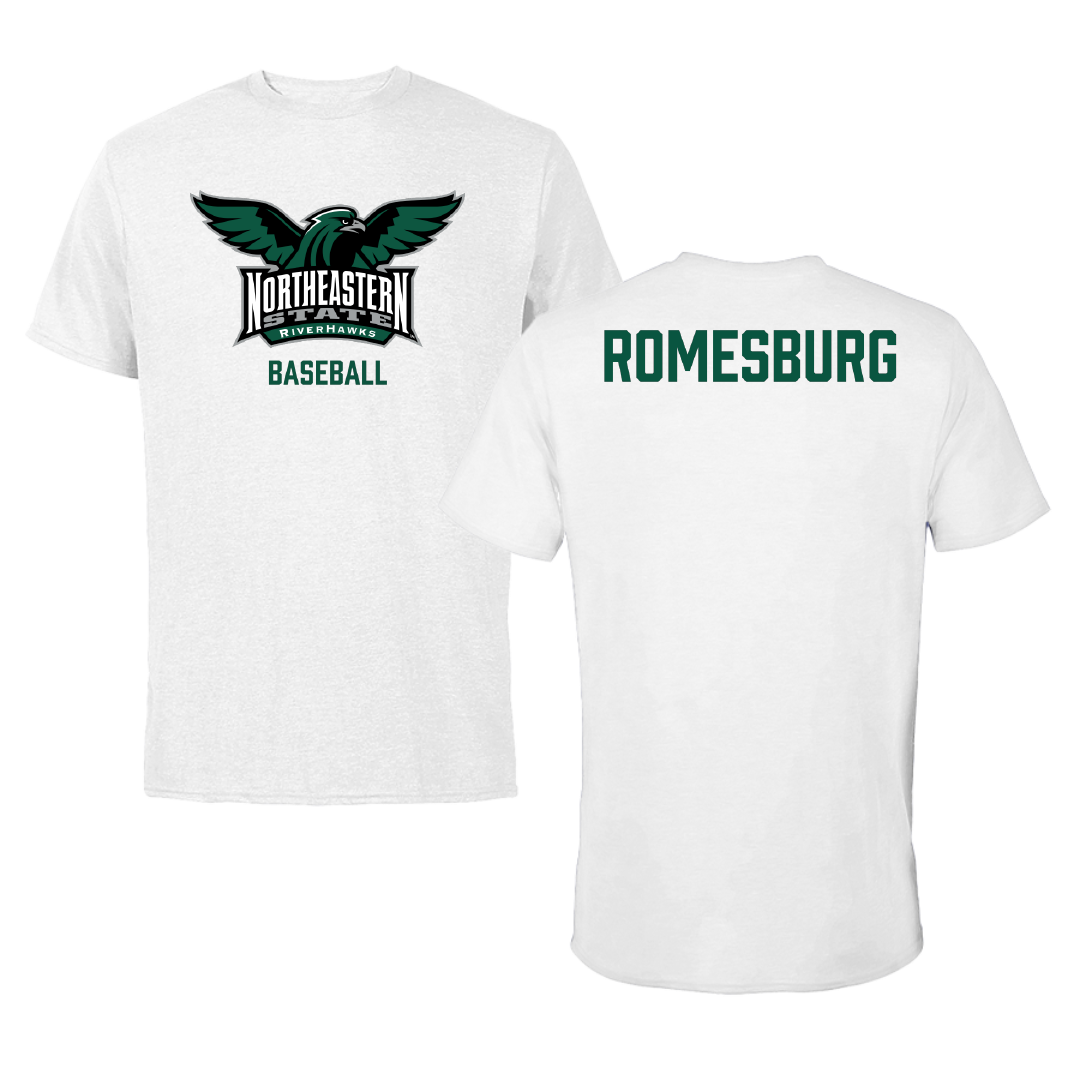 Northeastern State University Baseball White Tee - Kaden Romesburg