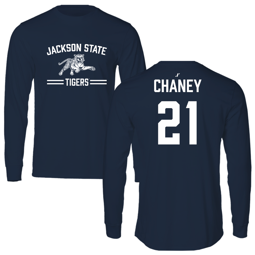 Jackson State University Football Navy General Long Sleeve - #21 Vernorrius Chaney