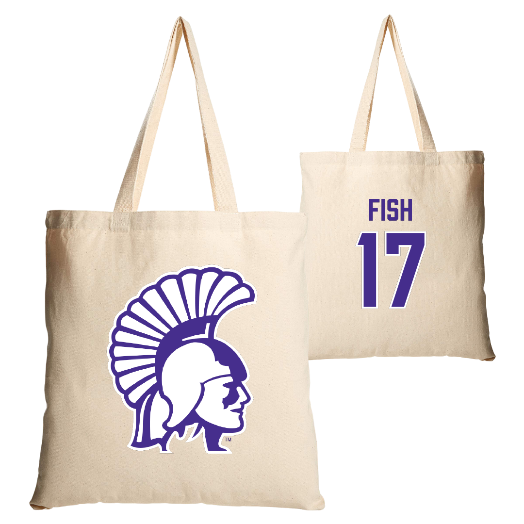 Winona State University Softball Tan Canvas Tote Bag - #17 Indigo Fish