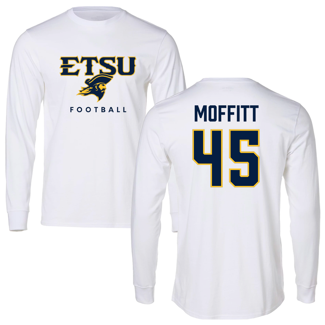 East Tennessee State University Football White Performance Long Sleeve - #45 Trevor Moffitt