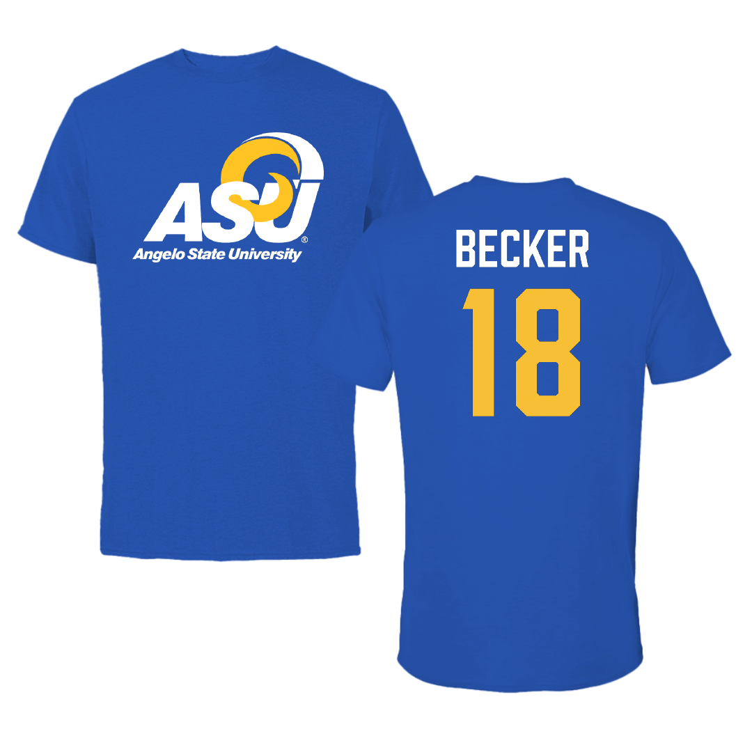 Angelo State University Baseball Blue Performance Tee - #18 Chase Becker